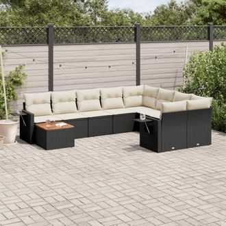 vidaXL Vidaxl - Set De Sof&aacute;s De Jard&iacute;n 10 Pzas Cojines Rat&aacute;n Sint&eacute;tico Negro