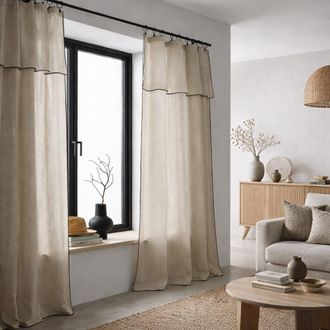 Febronie Visillo panel - juego de 2 algod&oacute;n 140x290 greige / negro