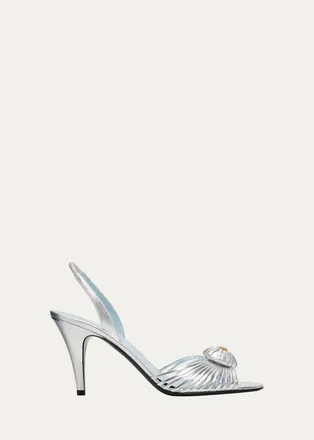 Valentino Garavani Coeur Royal 85mm Laminated Nappa Leather Slingback Sandals