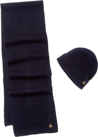 Brooks Brothers 2pc Wool & Cashmere-Blend Hat & Scarf Set