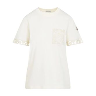 Moncler T-Shirts, female, Beige, Size: M Natural White Cotton Short Sleeves T-Shirt