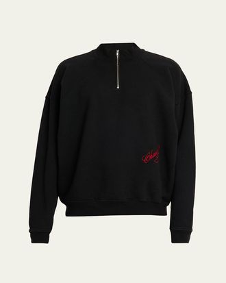 Willy Chavarria Mens Bravo Embroidered-Logo Cotton Quarter-Zip Sweater