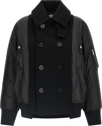 sacai Wool Insert Bomber Jacket - Dames - Bomber jackets - Zwart - M - Wol - Jassen