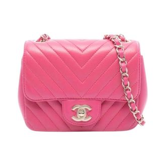 Chanel Pre-owned Chevron V Stitch Leren Mini Schoudertas - Dames - Pre-owned - Roze - Maat: ONE Size Leer