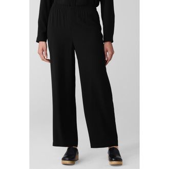 Eileen Fisher Ankle Wide Leg Silk Pants in Black at Nordstrom, Size Xx-Small