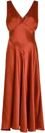 Polo Ralph Lauren V-neck Satin Midi Cocktail Dress - Red - 12 (UK16 / XL)