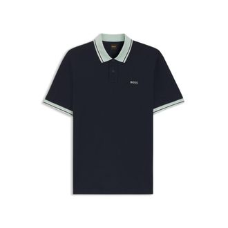 BOSS Cotton-jersey polo shirt with stripe trims