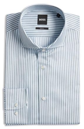 BOSS Hank Kent Slim Fit Cotton Dress Shirt in Open Grn at Nordstrom, Size 14.5R