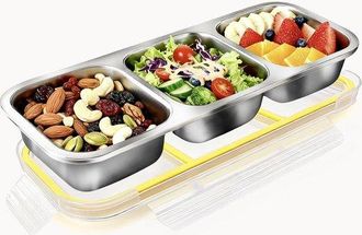 OEM Recipiente De Acero Inoxidable Para Aperitivos, Fiambrera Reutilizable Apta Para Ni&ntilde;os Y Adultos, Recipiente Herm&eacute;tico Con Tapa, Amarillo)