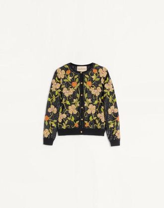 Valentino Embroidered Wool Cardigan Wo