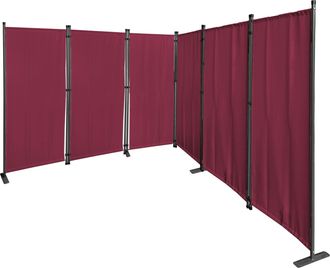 Quick-Star Quick-star - Paravent 6 Teilig 340x165cm Stoff Raumteiler Trennwand Balkon Sichtschutz Stellwand Faltbar Rubinrot