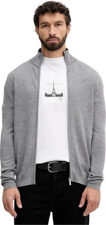 Karl Lagerfeld Wool Zip Cardigan - Heren - Vesten - Grijs - 2XL - Wol - Truien & Vesten