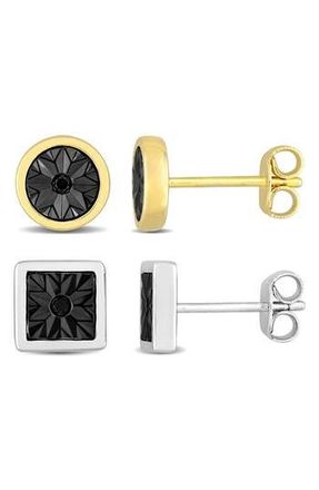 Delmar Mens Set of 2 Black Diamond Square & Round Stud Earrings at Nordstrom Rack