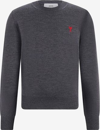 Ami Feiner Rundhals-Merinowollpullover Red Ami de Coeur