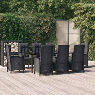 vidaXL Set De Comedor De Jard&iacute;n 9 Pzas Y Cojines Rat&aacute;n Sint&eacute;tico Negro Vidaxl