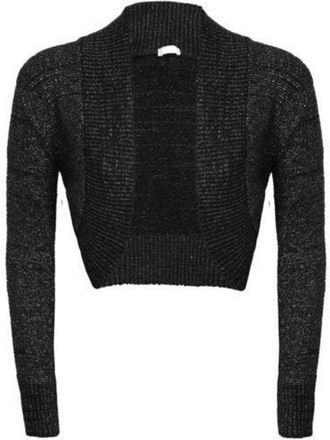 Generic WearAll New Ladies Womens Long Sleeve Shiny Knitted Metallic Lurex Shrug Bolero Cardigan Top Black 16-18