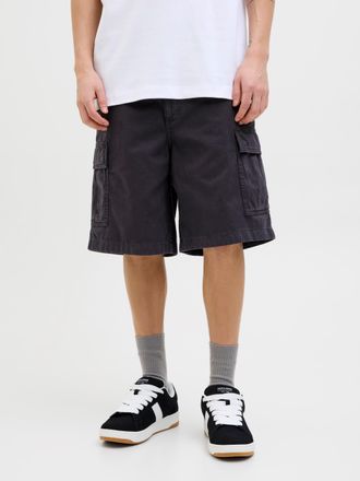 Jack & Jones Cargoshorts JACK & JONES JPSTKARL AVERY CARGO SHORTS LNG, Herren, Gr. M, N-Gr, schwarz, Web, Obermaterial: 100% Baumwolle, unifarben, relaxed fit knie