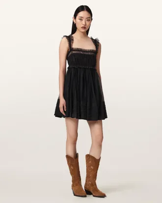 AllSaints Angela Gathered Frill Mini Dress