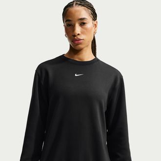 Nike Womens Studio Fleece Sport Dri-FIT Crew-Neck Sweatshirt in Black | IO0428-010