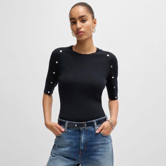 HUGO BOSS Womens Famistosa Knit T-Shirt in Dark Blue Wool - Size X-Small