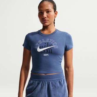 Nike Womens Nike Sportswear Chill Knit Slim Cropped T-Shirt in Blue | IR7840-461