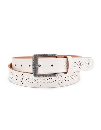 OLD TREND Daisy Genuine Leather Perforated Floral Detail Belt in White at Nordstrom, Size Medium