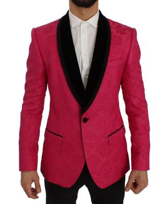 Dolce & Gabbana Mens Floral Brocade Blazer Shawllapel - Dusty Pink Silk - Size EU 44 (Mens)
