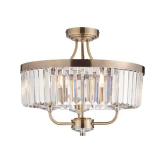 Netlighting Ascoli Ceiling Light Antique Brass Plate Clear Cut Glass in Bronze