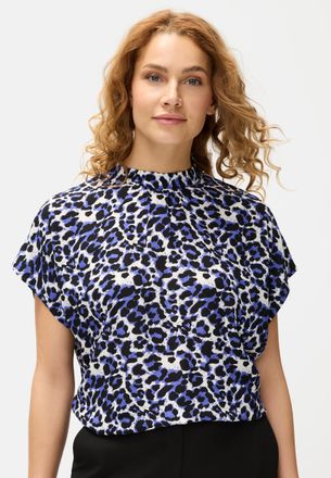 Lascana Kurzarmbluse LASCANA, Damen, Gr. 34, blau (blau leo), Web, Obermaterial: 100% Viskose, animal-print, figurumspielend h&uuml;ftlang, weit, Blusen Kurzarmblu
