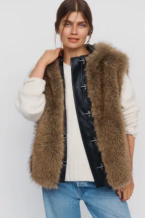 Pilcro Hooded Faux-Fur Vest Jacket