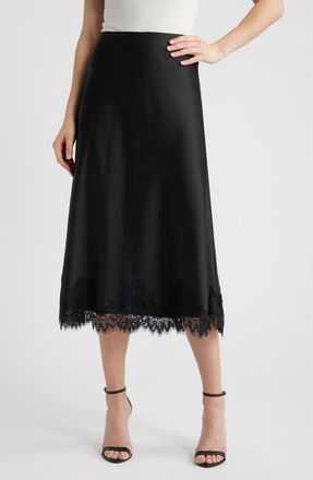 Anne Klein Lace Trim Midi Skirt in Anne Black at Nordstrom, Size X-Large