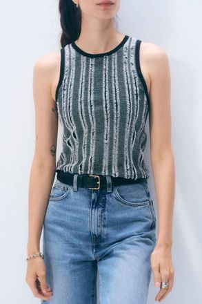White + Warren Linen Blend Textured Top In Black/white