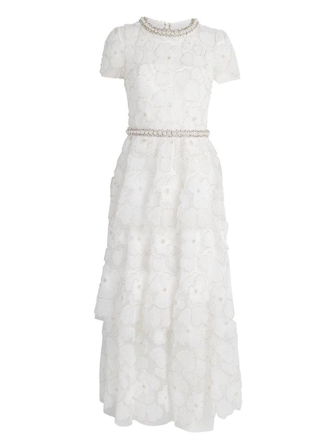 White Embellished Tulle Midi Dress Size XS