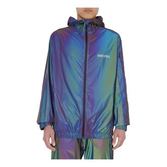 Marcelo Burlon Rain Jackets, male, Blue, Size: S Logo Reflect Pkt Windbreaker