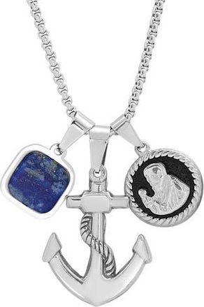 Steeltime Mens Stainless Steel Anchor Pendant Necklace in Silver at Nordstrom Rack