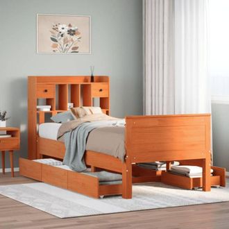 vidaXL Cama Con Estanter&iacute;a Sin Colch&oacute;n Madera Maciza Marr&oacute;n 75x190 Cm Vidaxl