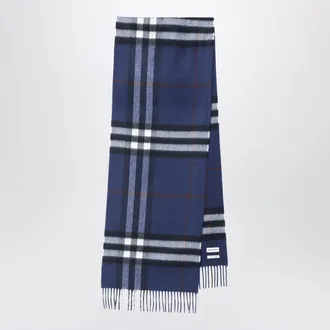 Burberry Sciarpa blu in cashmere con motivo Check