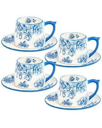 10 Strawberry Street Set Of 4 Bella Tea Cups & Saucers