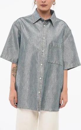 Darkpark Camicia In Jeans Misto Lurex A Maniche Corte Darkpark
