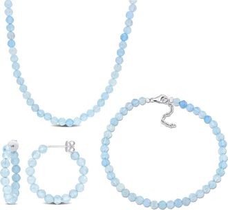 Delmar Beaded Aquamarine Hoop Earrings, Bracelet & Necklace Set in Blue at Nordstrom Rack
