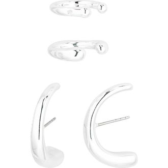 Open Edit Curved Stud Earring & Ear Cuff Set in Silver at Nordstrom Rack