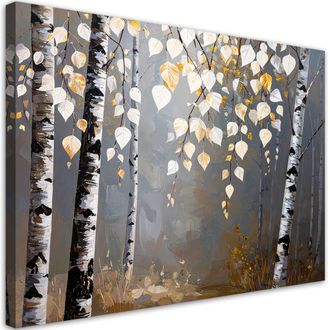 Feeby Cuadro En Lienzo Bosque De Abedules Naturaleza Hojas Blanco Gris&aacute;ceas 100x70