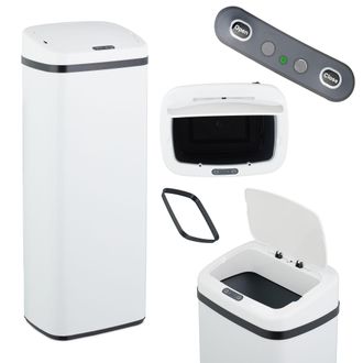Relaxdays Relaxdays - Cubo De Basura Cocina Con Sensor, 50 L, Tapa El&eacute;ctrica, Soporte Para Bolsas, Papelera Autom&aacute;tica, Blanco