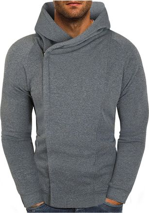 Generic Hoodies for Men Oblique Zipper Hooded Solid Color Sweatshirt Asymmetric Hoodie Long Sleeve Pullover Tops Clothing su&eacute;teres para el fr&iacute;o de Hombre(Grey