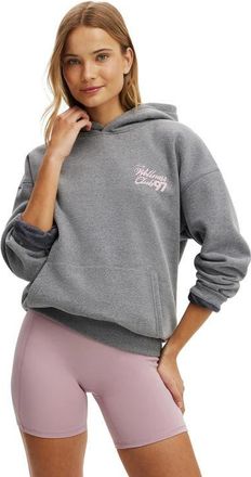 Cotton On Womens Active Plush Premium Graphic Hoodie in Gunmetal Marle With Love at Nordstrom, Size Xx-Small