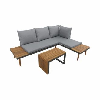 Sweeek Conjunto de muebles de jard&iacute;n en aluminio y en madera de acacia, 4