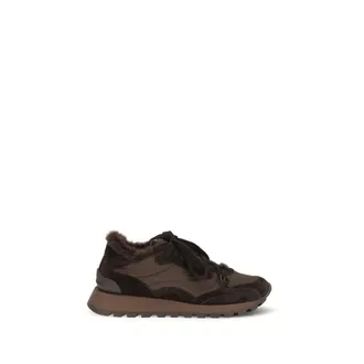 Brunello Cucinelli Brown Calf Leather Bos Taurus Athletic Womens Sneakers