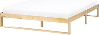 Beliani Cama Con Somier Estilo Minimalista De Madera De Pino 140 X 200 Cm Sin Cabecero Marr&oacute;n Claro Talairan
