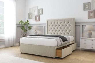 Comfort Beds Rio Plush Divan Base 2 Drawers - 26 Headboard in Cream | Size: Double