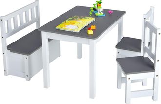 Costway Costway - Set De Mesa Y Sillas Para Ni&ntilde;os, Set 4 Piezas Mueble Actividad De Madera 2 En 1 Infantil, Mueble Multifuncional (gris)